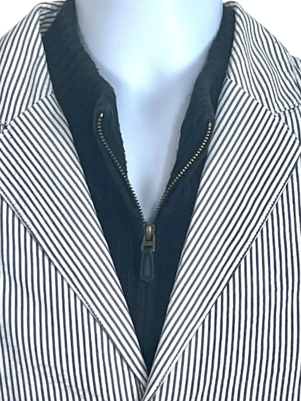 Blue White Striped Cotton Unstructured Seersucker Blazer L Lightweight Nautical